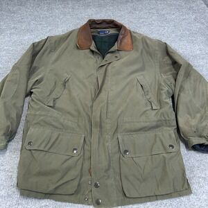 VTG Nautica Jacket Mens XL Olive Full Zip In Liner Chore Barn Leather Collar
